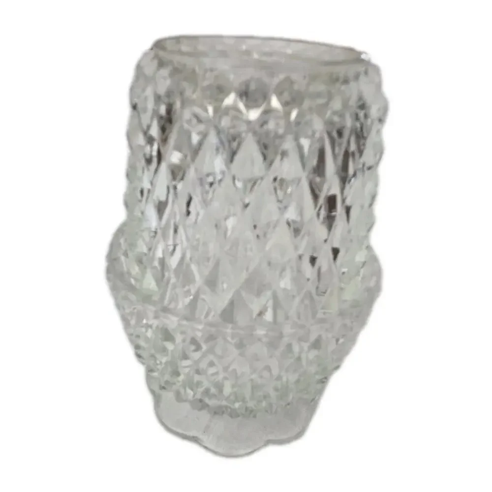 Vintage Indiana Glass Fairy Lamp Clear Diamond Point Candle Holder 2 pc FLAW